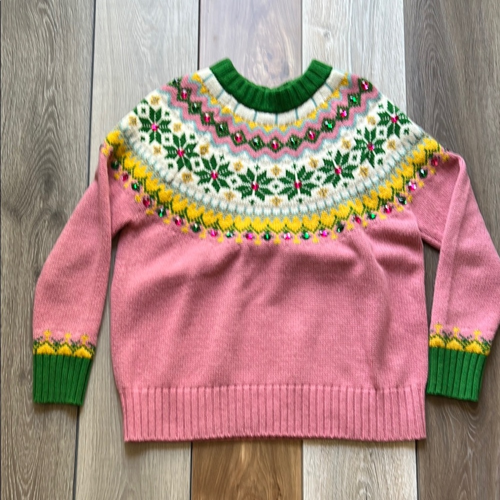 Boden Pink and Green Fair Isle Sweater